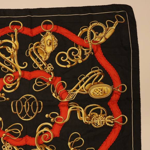 HERMES Carre 90 Scarf Silk Black Auth ar9939 - Picture 3 of 8